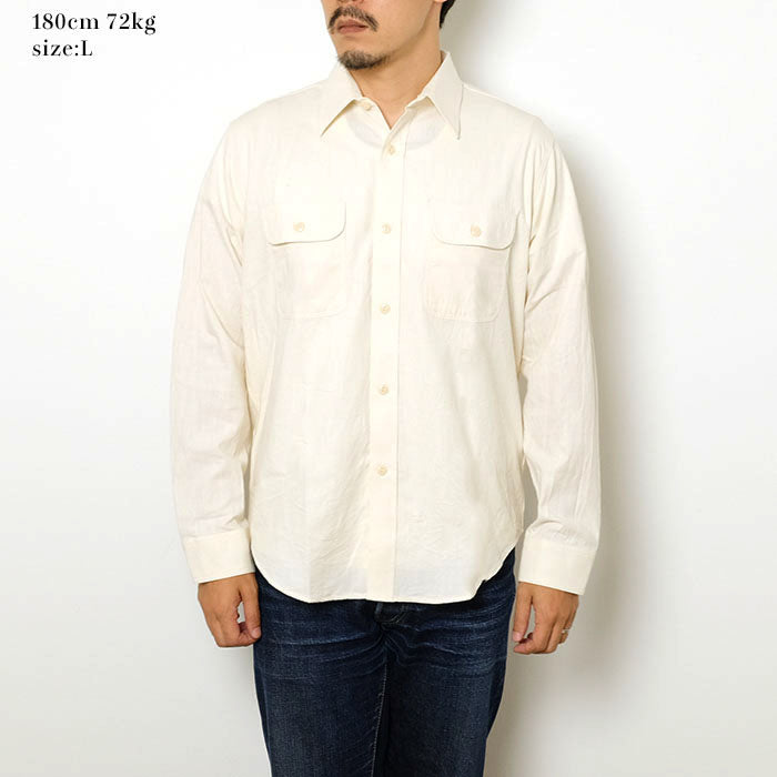 SUGAR CANE - White Chambray L/S Work Shirt - SC27851