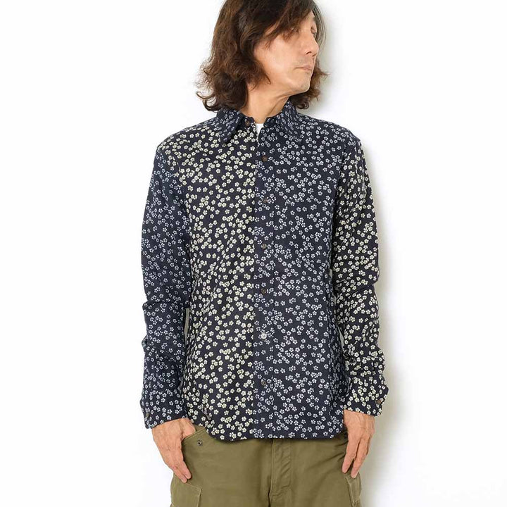 衣櫻 ムラ糸クロス素材 長袖レギュラーシャツ 小桜パッチワーク SA1493