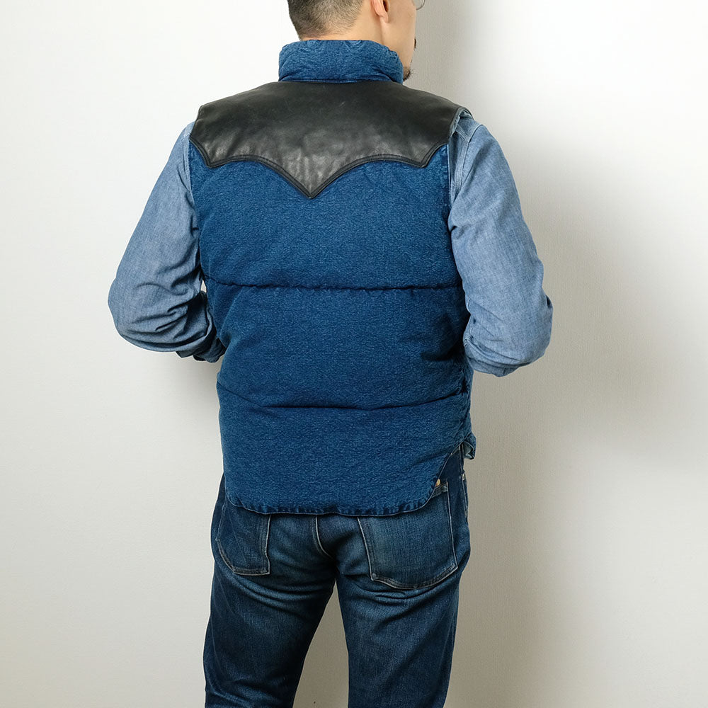 WAREHOUSE × Rocky Mountain Featherbed - INDIGO CHAMBRAY DOWN VEST - USED WASH - 2189RM-22