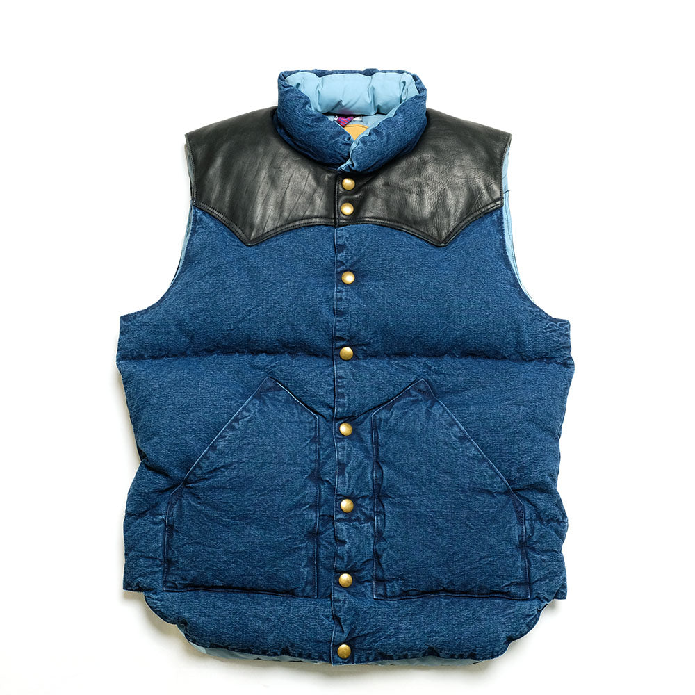 WAREHOUSE × Rocky Mountain Featherbed - INDIGO CHAMBRAY DOWN VEST - USED WASH - 2189RM-22