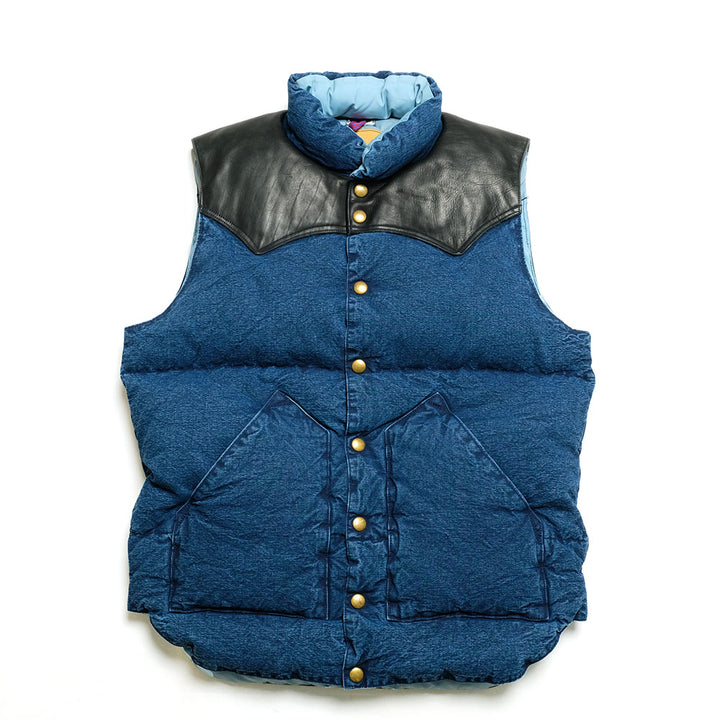 WAREHOUSE × Rocky Mountain Featherbed - INDIGO CHAMBRAY DOWN VEST - USED WASH - 2189RM-22