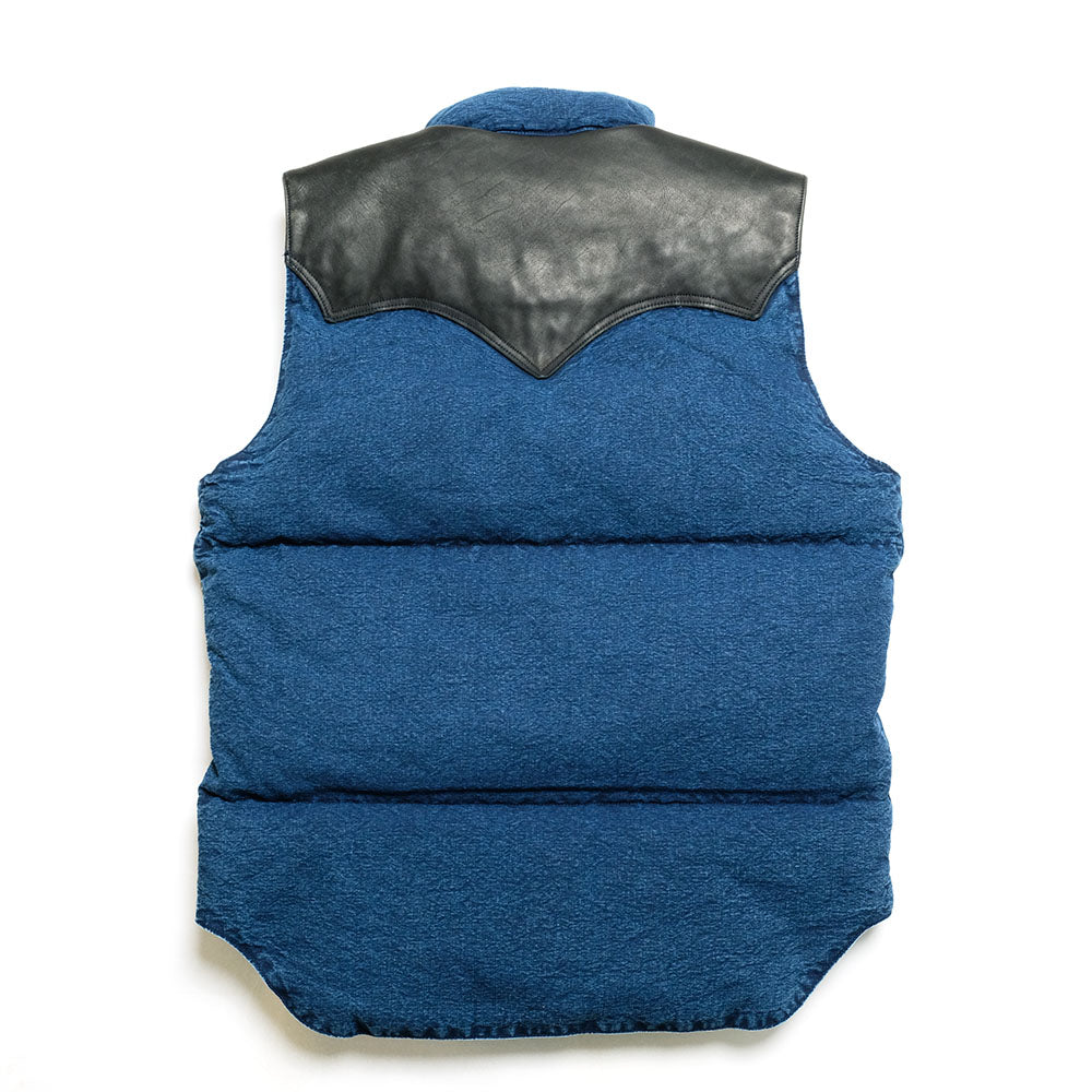 WAREHOUSE × Rocky Mountain Featherbed - INDIGO CHAMBRAY DOWN VEST - USED WASH - 2189RM-22