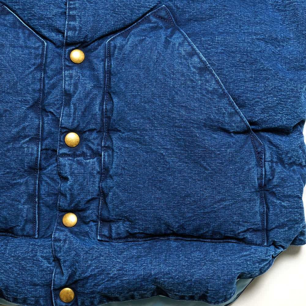 WAREHOUSE × Rocky Mountain Featherbed - INDIGO CHAMBRAY DOWN VEST - USED WASH - 2189RM-22