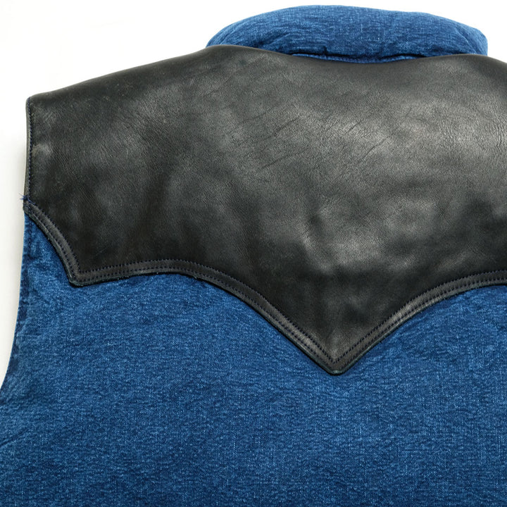 WAREHOUSE × Rocky Mountain Featherbed - INDIGO CHAMBRAY DOWN VEST - USED WASH - 2189RM-22