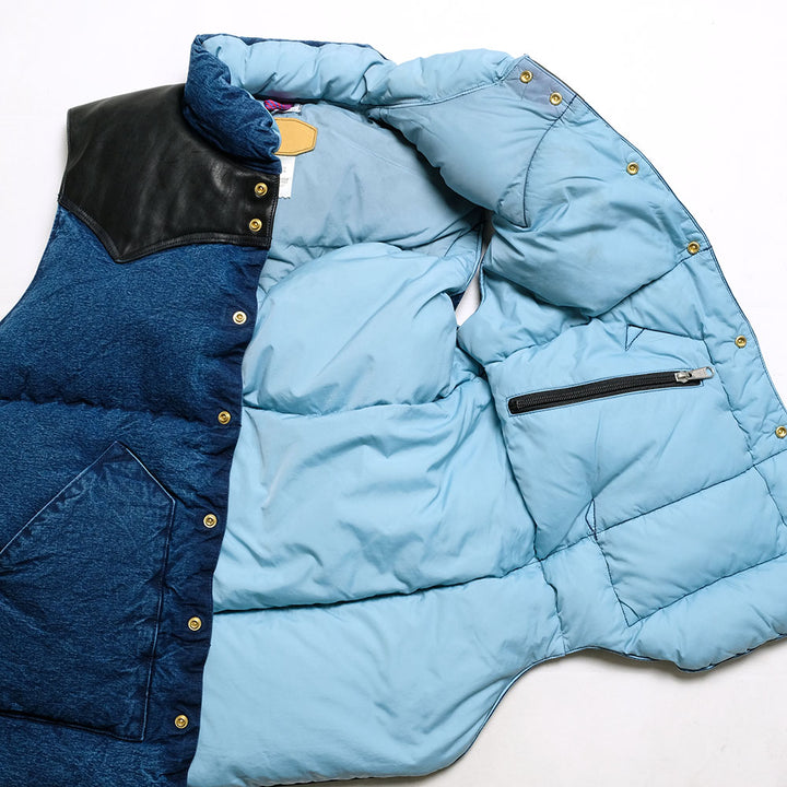 WAREHOUSE × Rocky Mountain Featherbed - INDIGO CHAMBRAY DOWN VEST - USED WASH - 2189RM-22