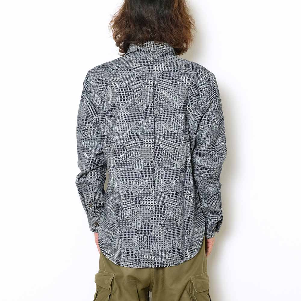 衣櫻 9oz デニムジャガード素材 長袖レギュラーシャツ 和迷彩 - SA1491