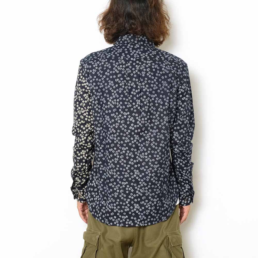 衣櫻 ムラ糸クロス素材 長袖レギュラーシャツ 小桜パッチワーク SA1493