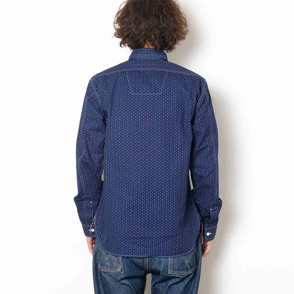 SUGAR CANE FICTION ROMANCE 4.5oz. INDIGO CASINO STRIPE WORK SHIRT (LONG SLEEVE) SC28651