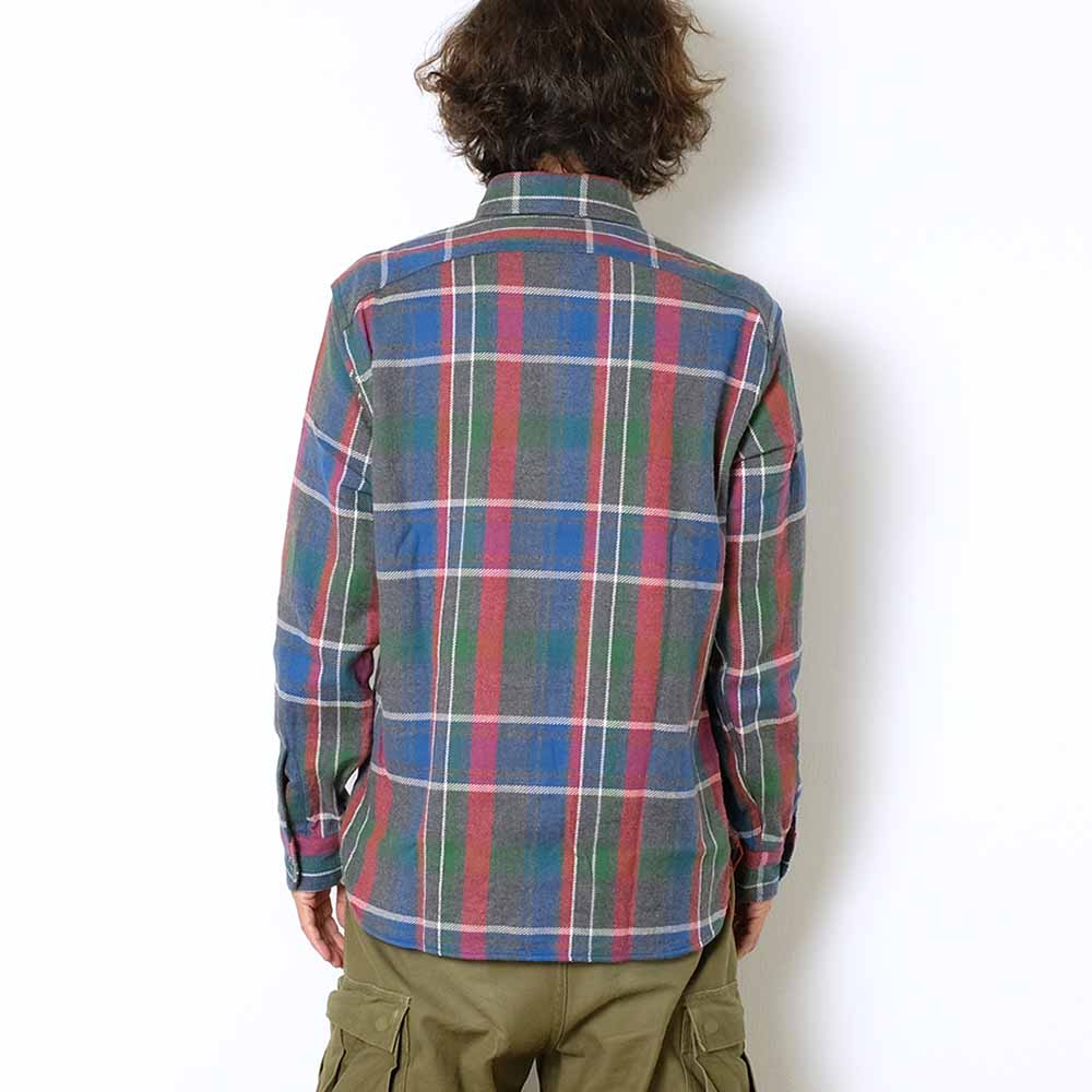 SUGAR CANE - FICTION ROMANCE - TOP GRAY PLAID L/S WORK SHIRTS-  with MARBLE BUTTON - SC28963