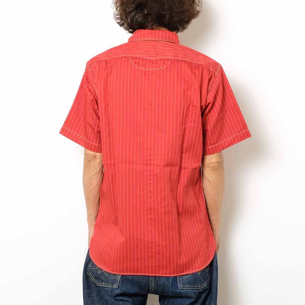SUGAR CANE - FICTION ROMANCE - 8.5oz. RED WABASH STRIPE - S/S WORK SHIRT - SC38452