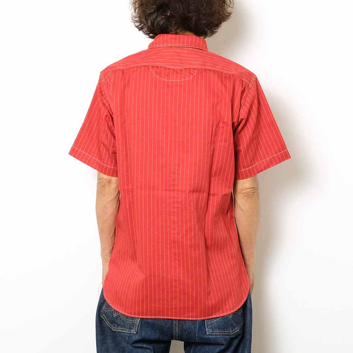 SUGAR CANE - FICTION ROMANCE - 8.5oz. RED WABASH STRIPE - S/S WORK SHIRT - SC38452