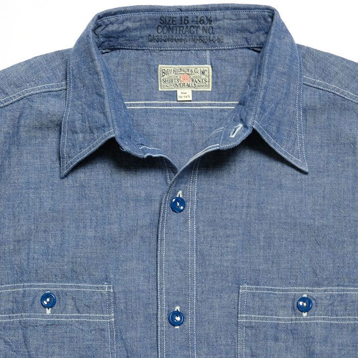 BUZZ RICKSON’S - BLUE CHAMBRAY S/S WORK SHIRT - BR35856