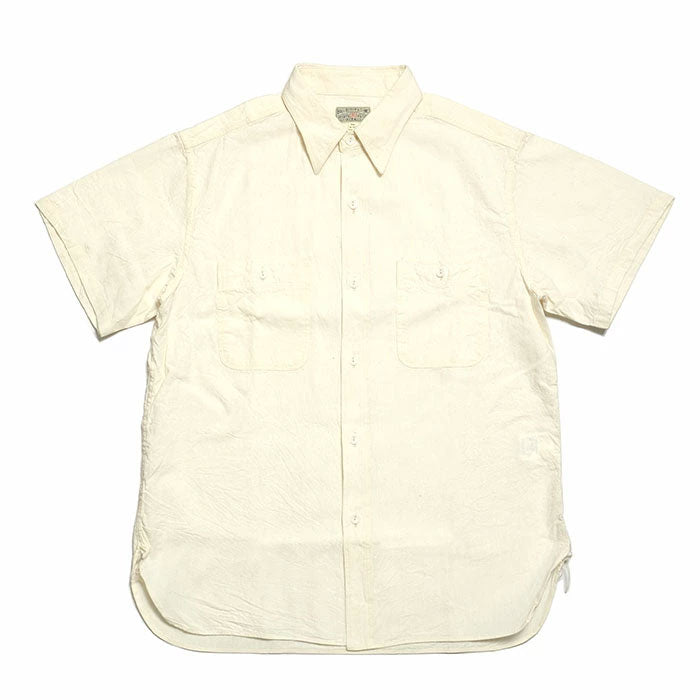 BUZZ RICKSON’S - WHITE CHAMBRAY S/S WORK SHIRT - BR35857