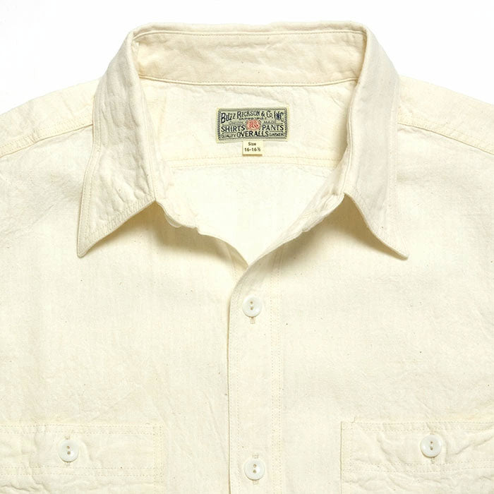 BUZZ RICKSON’S - WHITE CHAMBRAY S/S WORK SHIRT - BR35857