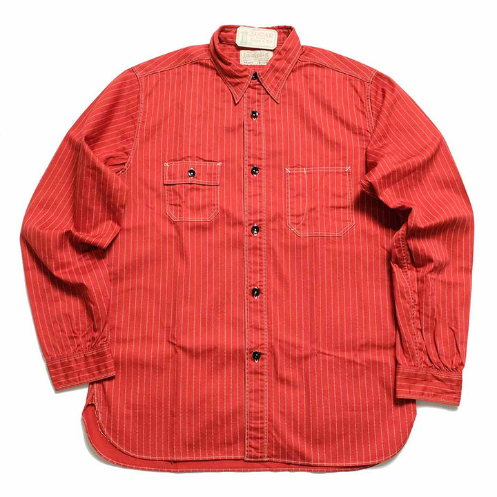 SUGAR CANE - Fiction Romance - 8.5oz. Red Wabash Stripe Work Shirt - SC28340