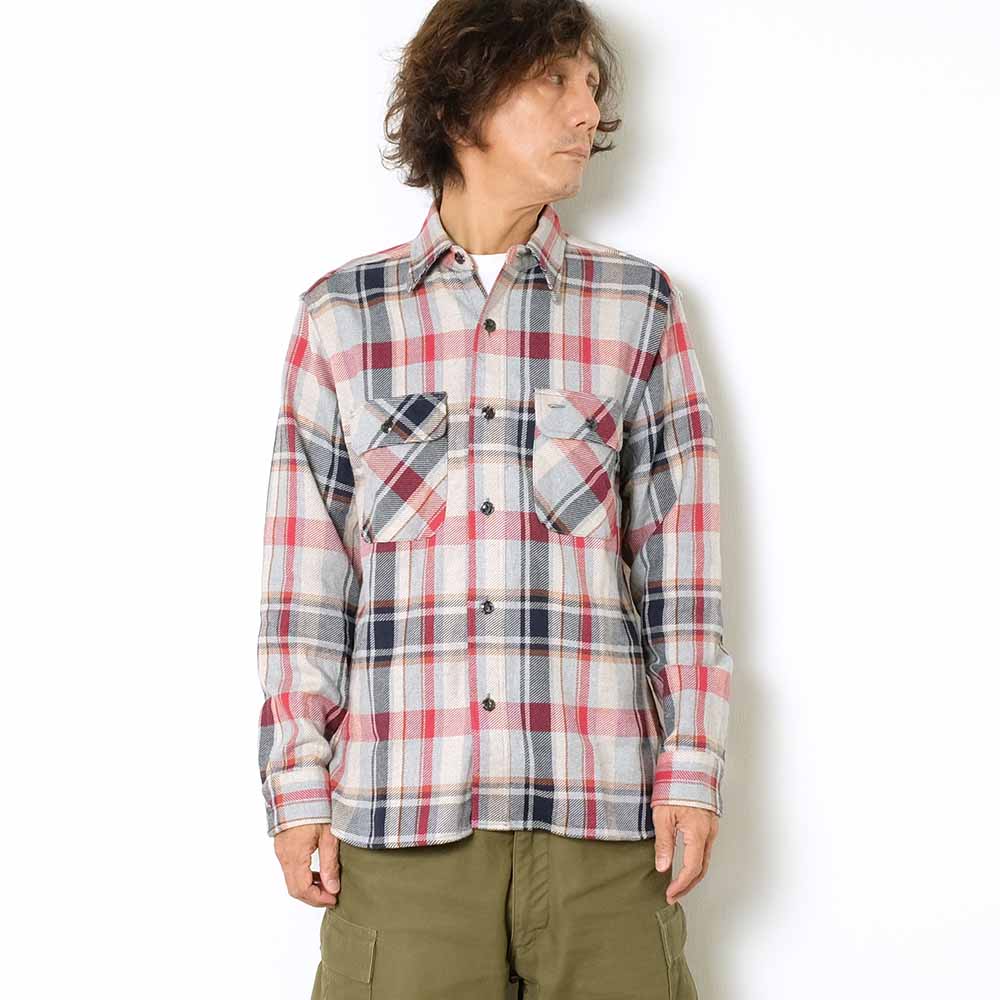 SUGAR CANE - FICTION ROMANCE - TOP GRAY PLAID L/S WORK SHIRTS-  with MARBLE BUTTON - SC28963