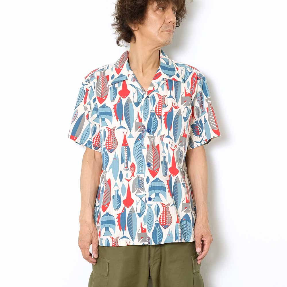 STAR OF HOLLYWOOD DOBBY COTTON S/S OPEN SHIRT FISH SH38882