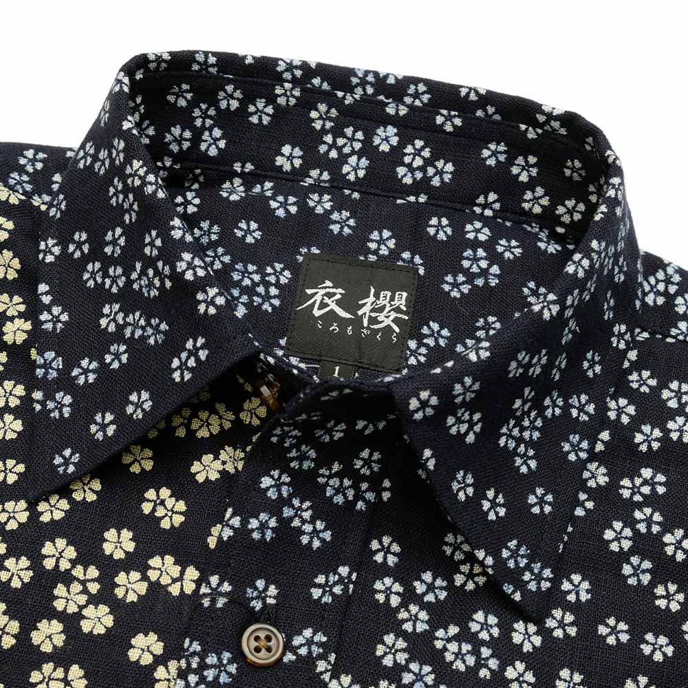 衣櫻 ムラ糸クロス素材 長袖レギュラーシャツ 小桜パッチワーク SA1493