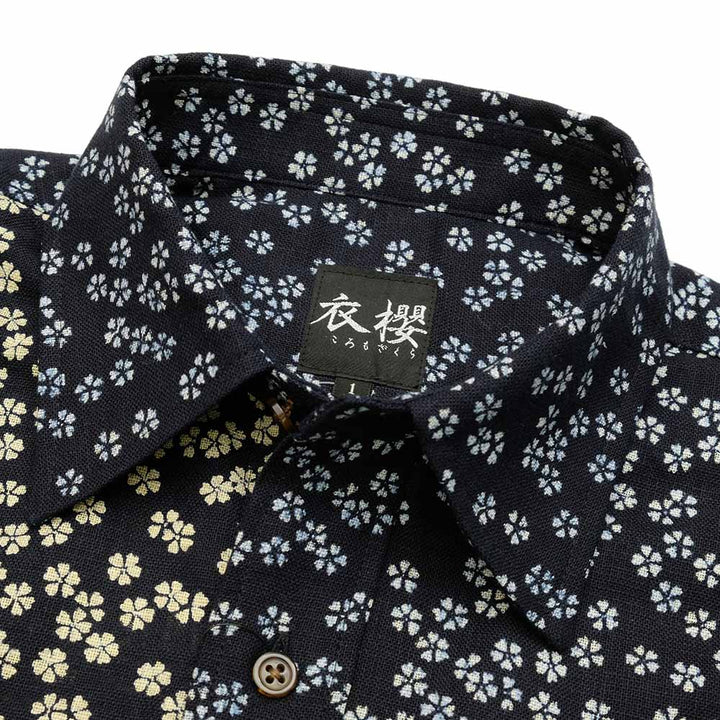 衣櫻 ムラ糸クロス素材 長袖レギュラーシャツ 小桜パッチワーク SA1493