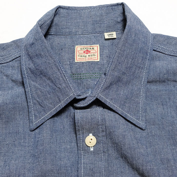 SUGAR CANE - Blue Chambray L/S Work Shirt - SC27850