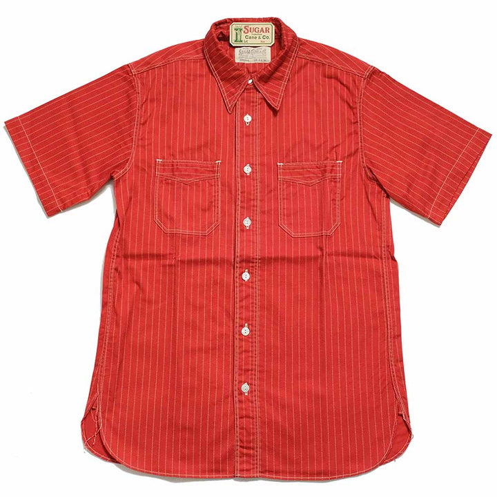 SUGAR CANE - FICTION ROMANCE - 8.5oz. RED WABASH STRIPE - S/S WORK SHIRT - SC38452