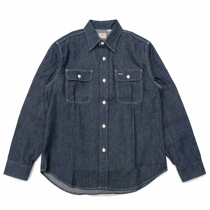 SUGAR CANE BLUE DENIM L/S WORK SHIRT SC27852