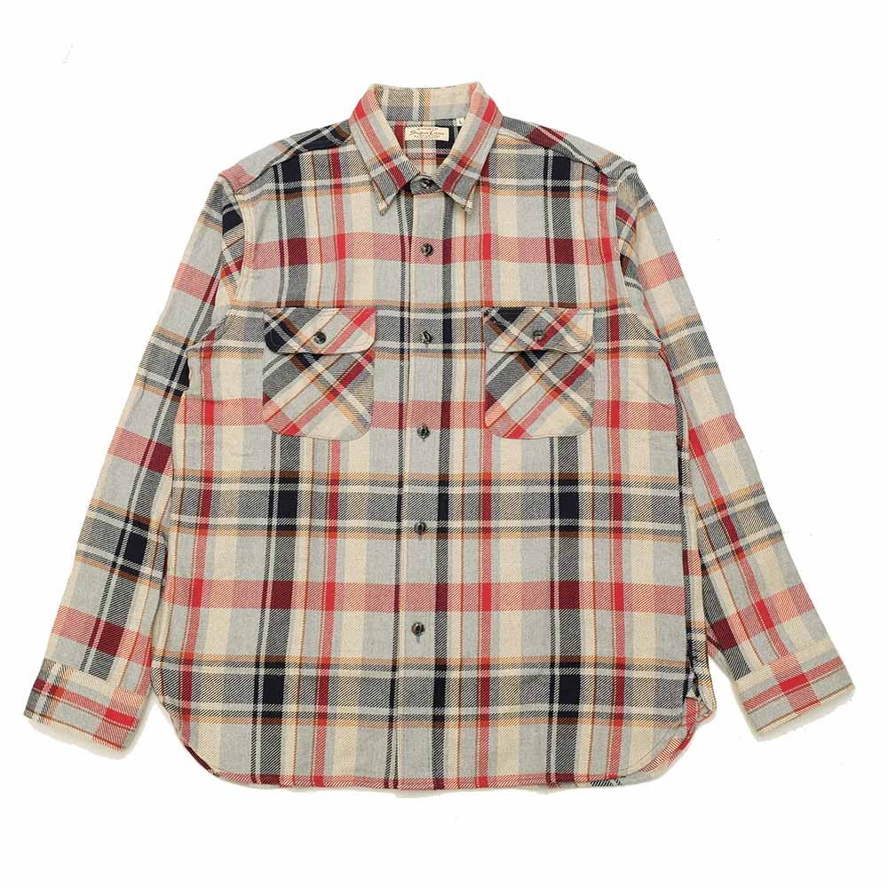 SUGAR CANE - FICTION ROMANCE - TOP GRAY CHECK L/S WORK SHIRTS-  with MARBLE BUTTON - SC28963