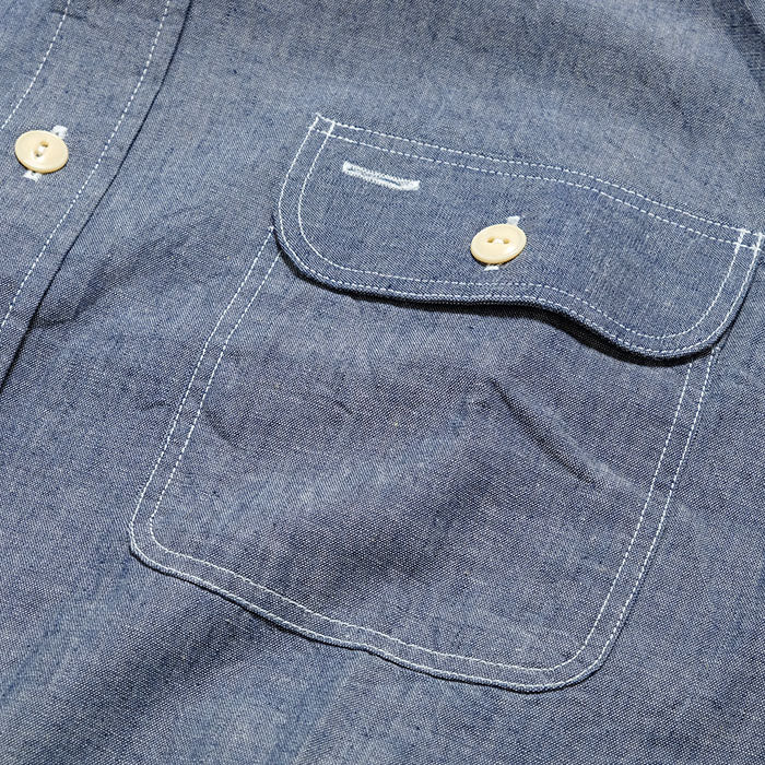 SUGAR CANE - Blue Chambray L/S Work Shirt - SC27850