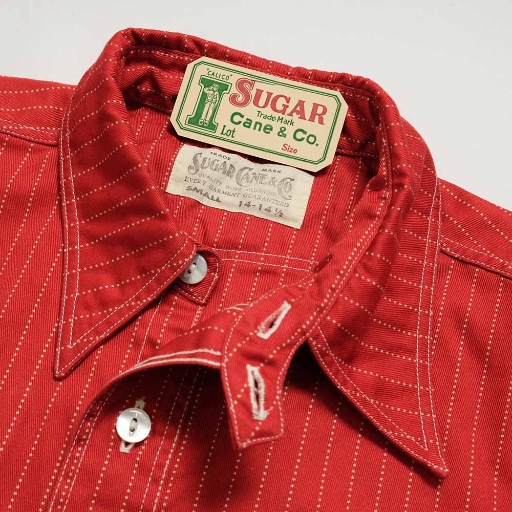SUGAR CANE - FICTION ROMANCE - 8.5oz. RED WABASH STRIPE - S/S WORK SHIRT - SC38452