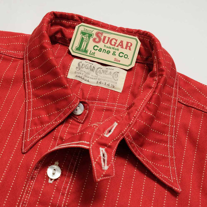 SUGAR CANE - FICTION ROMANCE - 8.5oz. RED WABASH STRIPE - S/S WORK SHIRT - SC38452