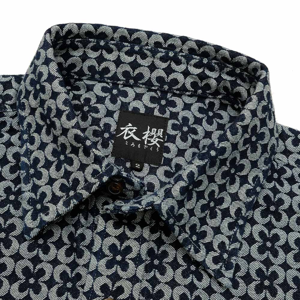 衣櫻 9oz デニムジャガード素材 長袖レギュラーシャツ 四つ葉のクローバー SA1531