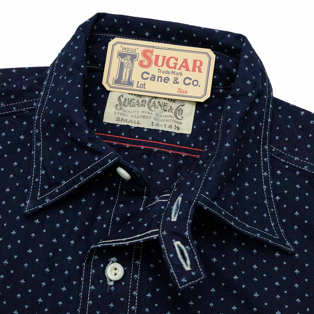 SUGAR CANE FICTION ROMANCE 4.5oz. INDIGO CASINO STRIPE WORK SHIRT (LONG SLEEVE) SC28651