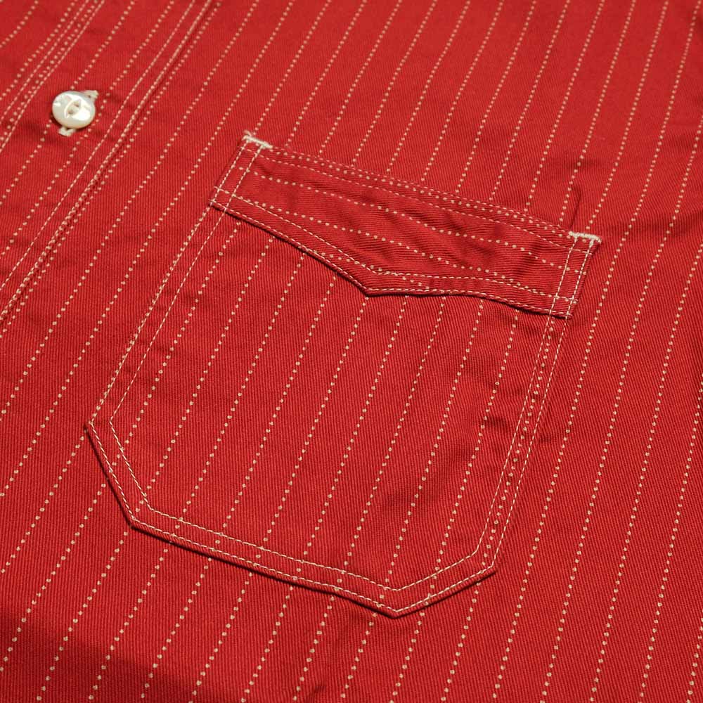 SUGAR CANE - FICTION ROMANCE - 8.5oz. RED WABASH STRIPE - S/S WORK SHIRT - SC38452