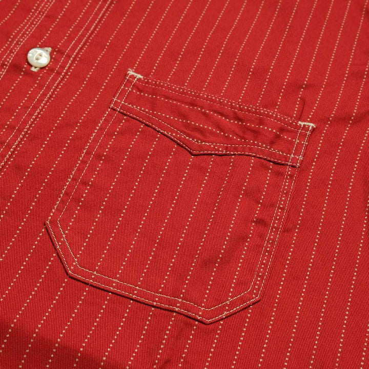 SUGAR CANE - FICTION ROMANCE - 8.5oz. RED WABASH STRIPE - S/S WORK SHIRT - SC38452