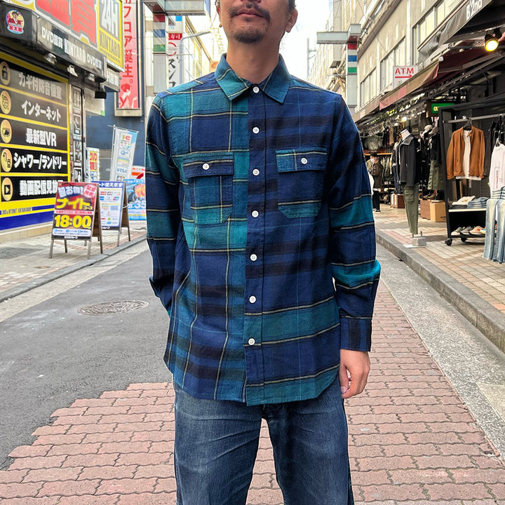 BLUE BLUE<br>Brushed Indigo Plaid Long-Sleeve Shirt<br>700087142