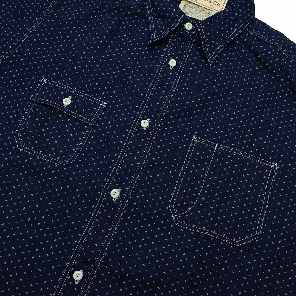 SUGAR CANE FICTION ROMANCE 4.5oz. INDIGO CASINO STRIPE WORK SHIRT (LONG SLEEVE) SC28651