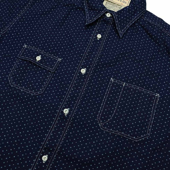 SUGAR CANE FICTION ROMANCE 4.5oz. INDIGO CASINO STRIPE WORK SHIRT (LONG SLEEVE) SC28651