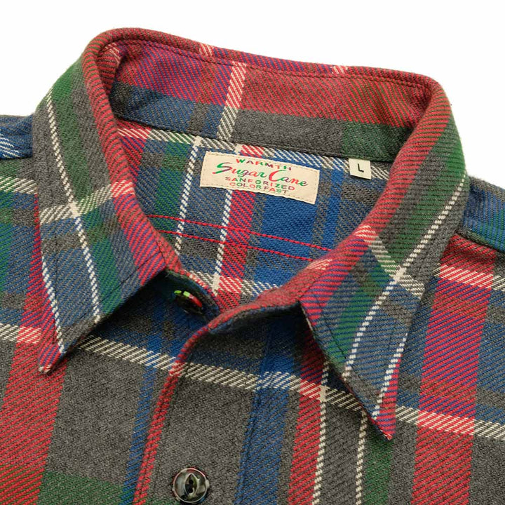 SUGAR CANE - FICTION ROMANCE - TOP GRAY PLAID L/S WORK SHIRTS-  with MARBLE BUTTON - SC28963