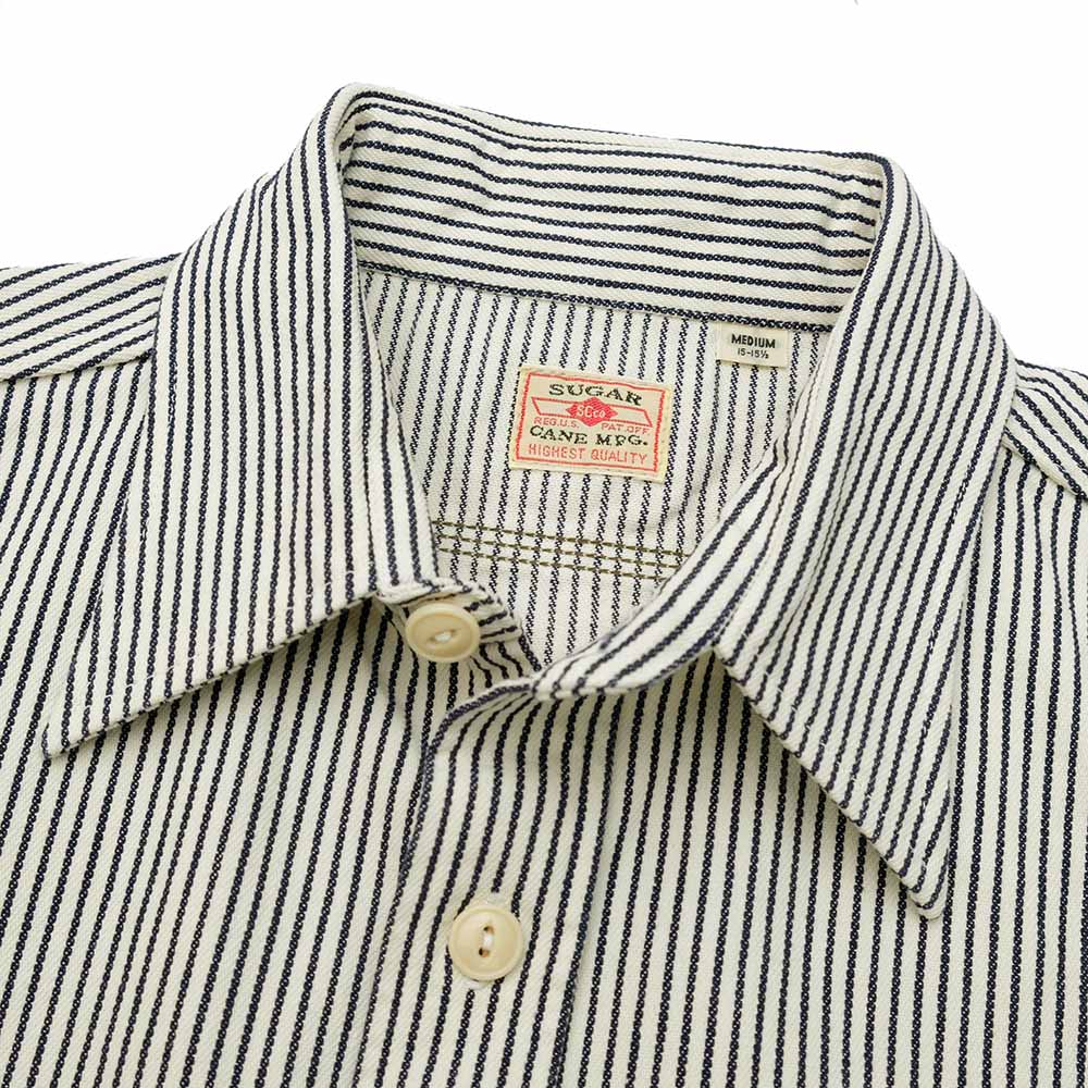 SUGAR CANE HICKORY STRIPE S/S WORK SHIRT SC37944