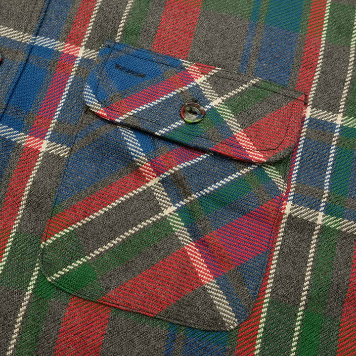 SUGAR CANE - FICTION ROMANCE - TOP GRAY PLAID L/S WORK SHIRTS-  with MARBLE BUTTON - SC28963