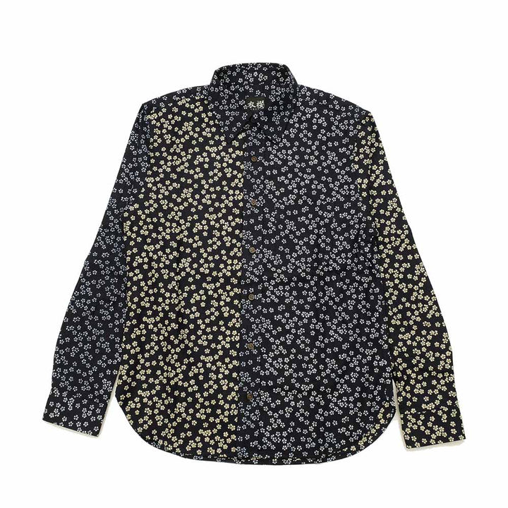 衣櫻 ムラ糸クロス素材 長袖レギュラーシャツ 小桜パッチワーク SA1493