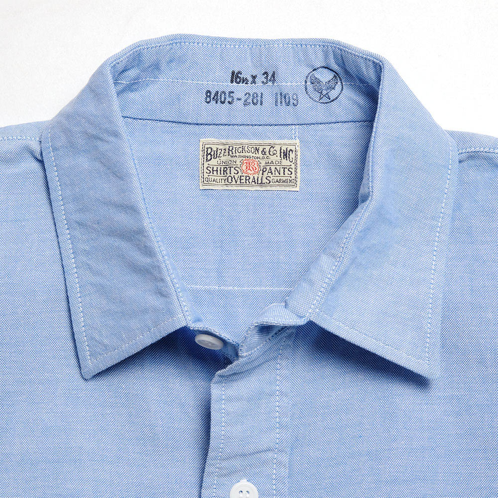 BUZZ RICKSON’S SHIRT,MAN'S,COTTON OXFORD CLOTH, 4oz. BLUE BR28824