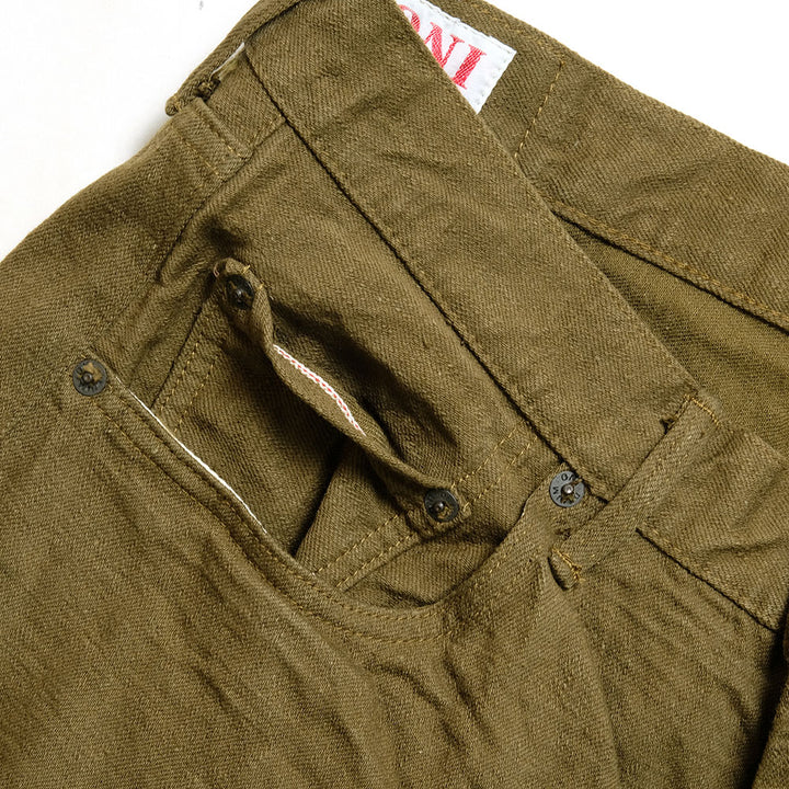 ONI DENIM - Relax Tapered 12oz Olive Warp and Welt Selvedge Denim - ONI612-OLOL