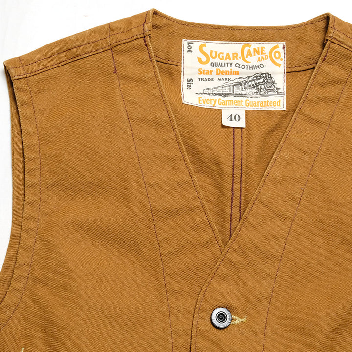 SUGAR CANE - 13oz. BROWN DUCK WORK VEST - SC14375