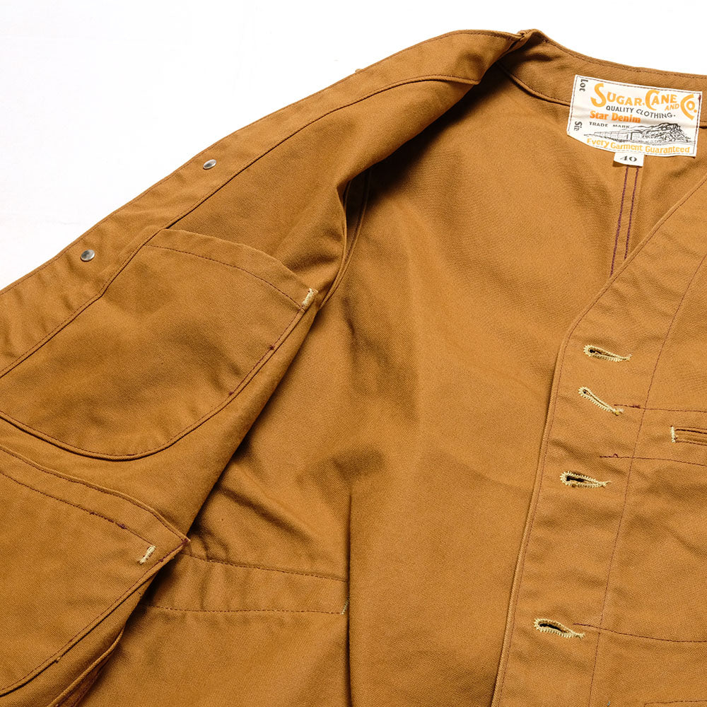 SUGAR CANE - 13oz. BROWN DUCK WORK VEST - SC14375