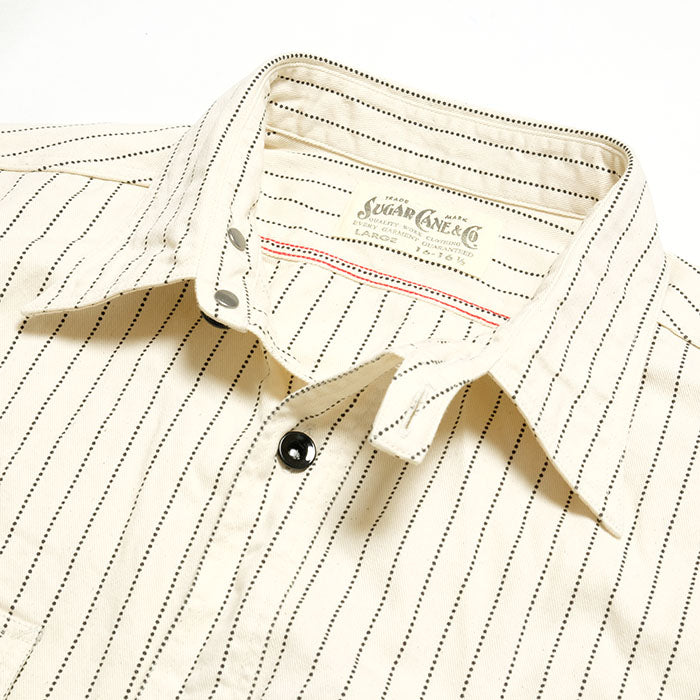 Sugar Cane - Fiction Romance - 8.5oz. White Wabash Stripe Work Shirt - SC27076-401