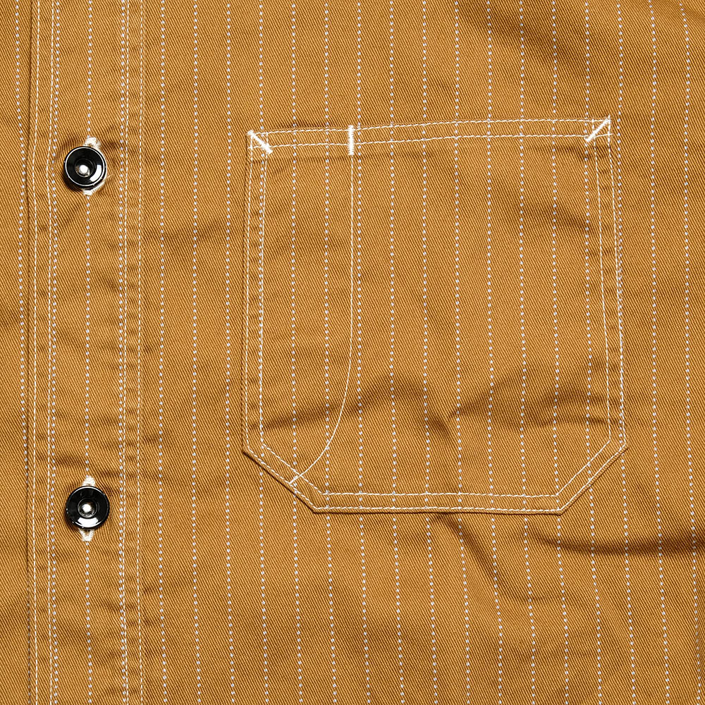 SUGAR CANE - FICTION ROMANCE - 8.5oz. BROWN WABASH STRIPE WORK SHIRT - SC28516