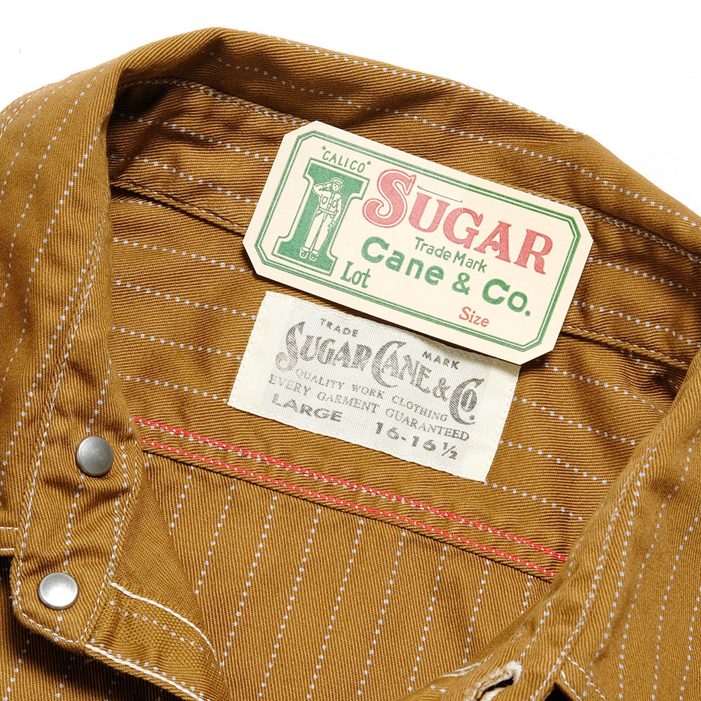 SUGAR CANE - FICTION ROMANCE - 8.5oz. BROWN WABASH STRIPE WORK SHIRT - SC28516