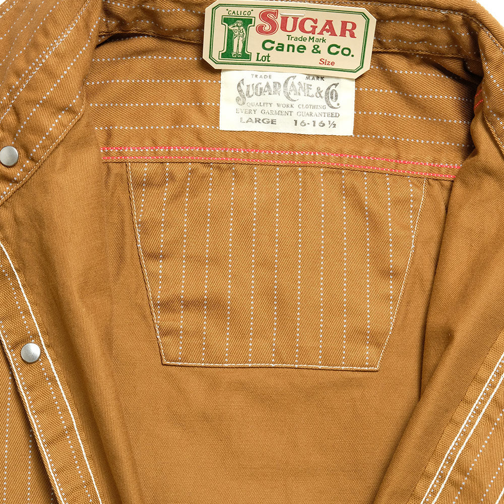 SUGAR CANE - FICTION ROMANCE - 8.5oz. BROWN WABASH STRIPE WORK SHIRT - SC28516