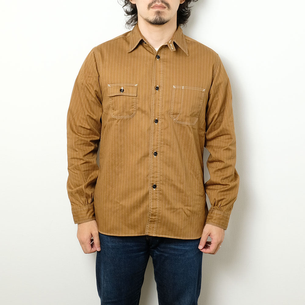 SUGAR CANE - FICTION ROMANCE - 8.5oz. BROWN WABASH STRIPE WORK SHIRT - SC28516